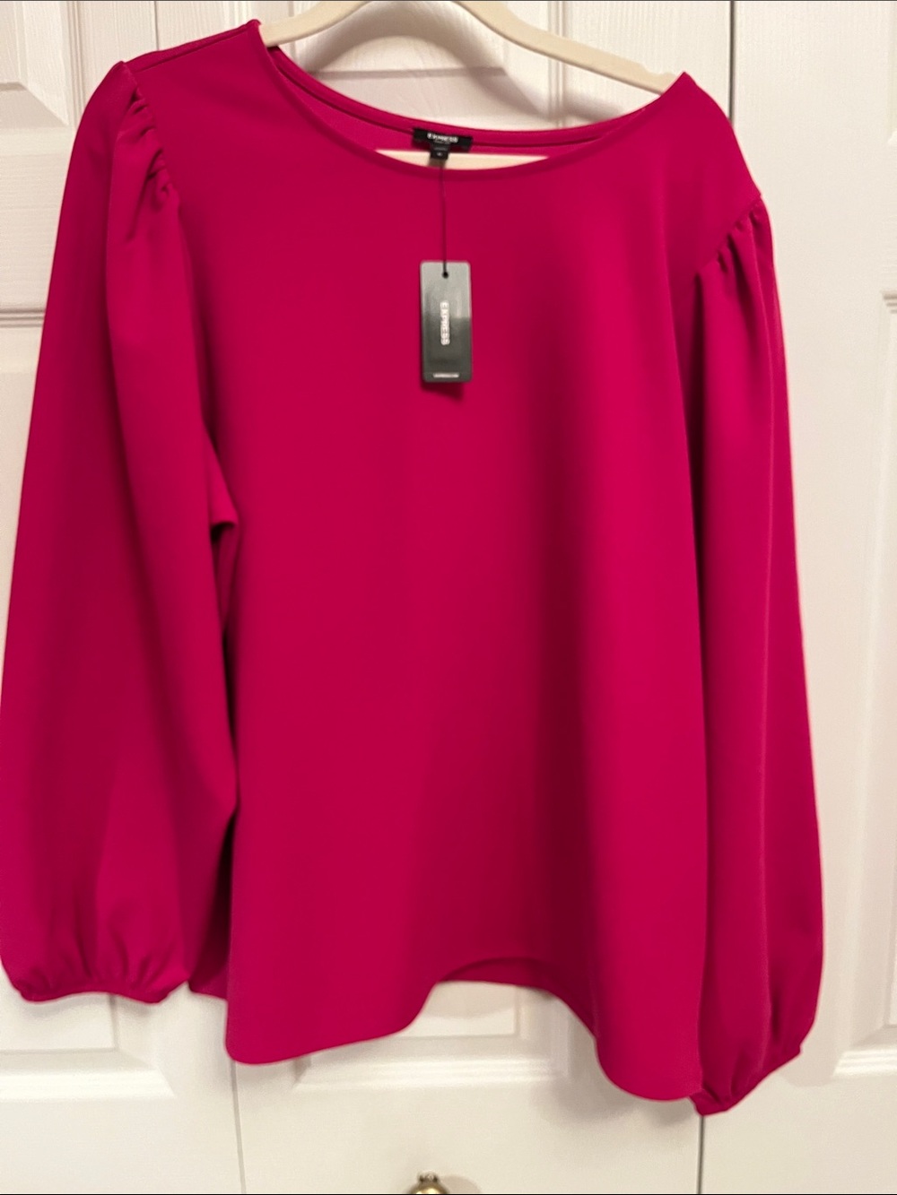 Express Fuchsia Long-Sleeve Puff-Sleeve Blouse